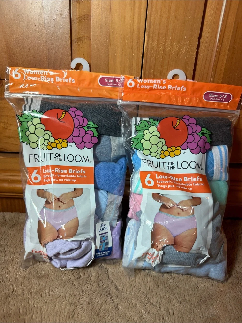 Fruit of the Loom Women's Low-Rise Briefs 6 Pack Size:5/S - 2 packs. NWT